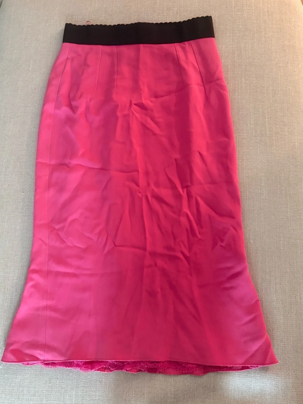 Dolce & Gabbana Hot Pink Midi Skirt with Black Waistband